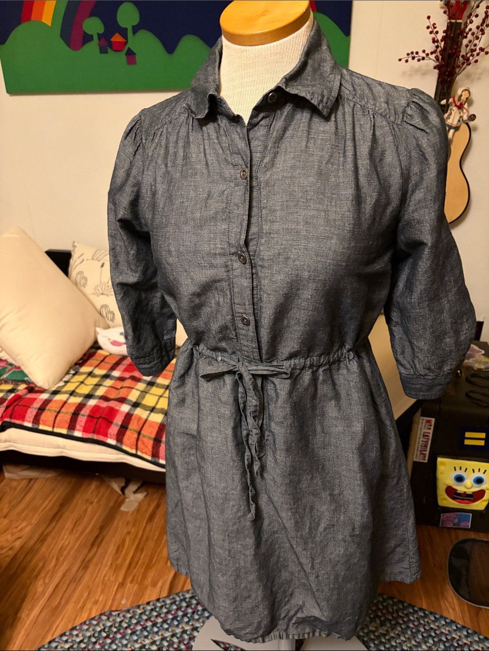 Merona Denim-Look Tie-Waist Mini Dress in Blue
